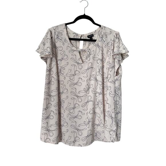 Torrid Top Size 2X Georgette Keyhole Flutter Short Sleeve Pretty Bows Blouse - Picture 3 of 13